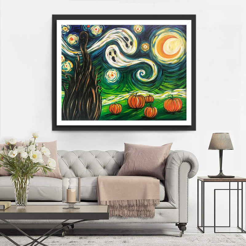 La Nuit Etoilée et Citrouilles Broderie Diamant