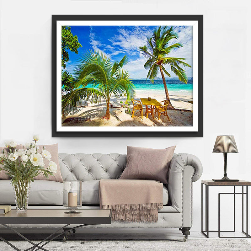 La Plage et les Cocotiers Broderie Diamant