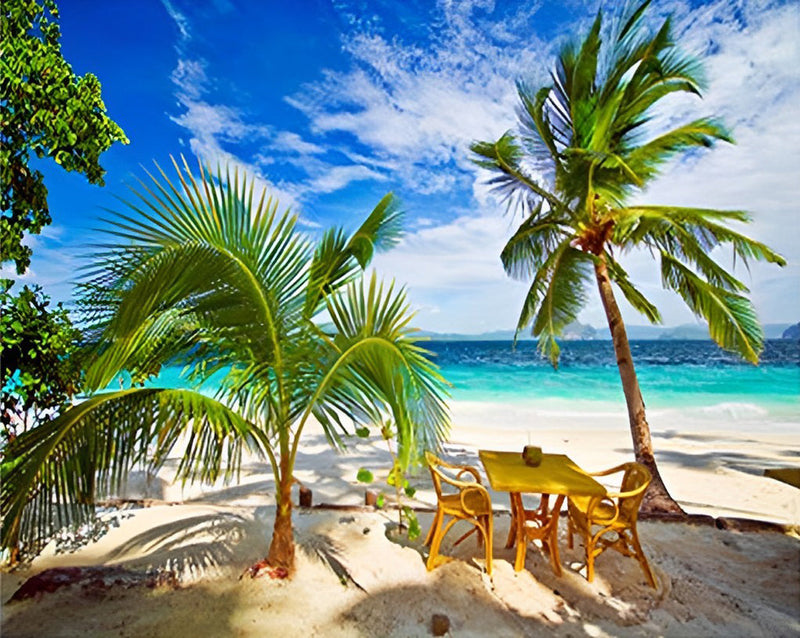La Plage et les Cocotiers Broderie Diamant