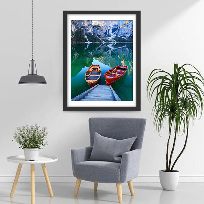 Lac et Bateaux Broderie Diamant