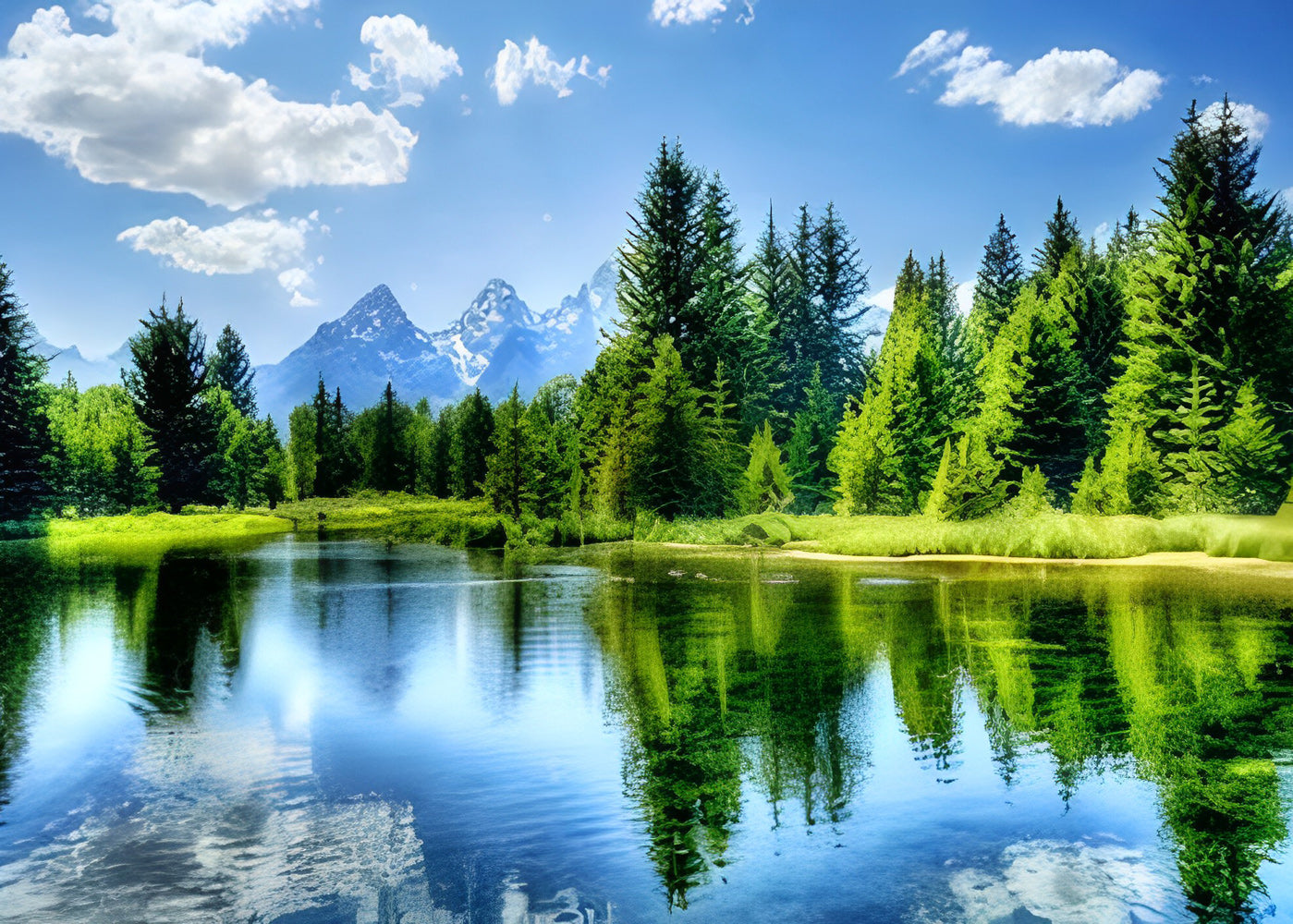 Lac et Forêt de Pins Broderie Diamant