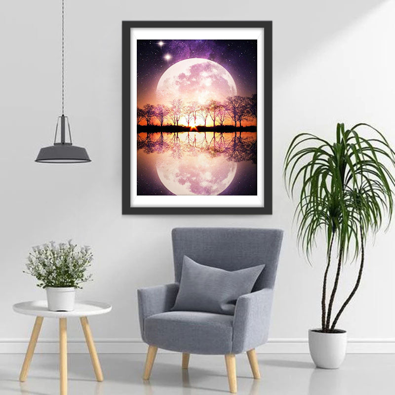 Lac et la Lune Enorme Broderie Diamant