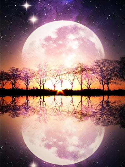 Lac et la Lune Enorme Broderie Diamant
