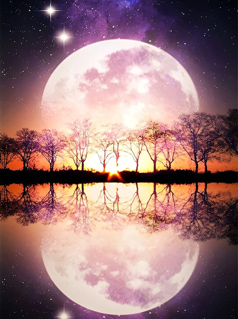Lac et la Lune Enorme Broderie Diamant