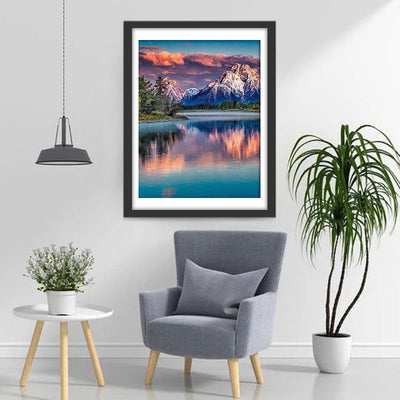 Lac et Montagne Broderie Diamant