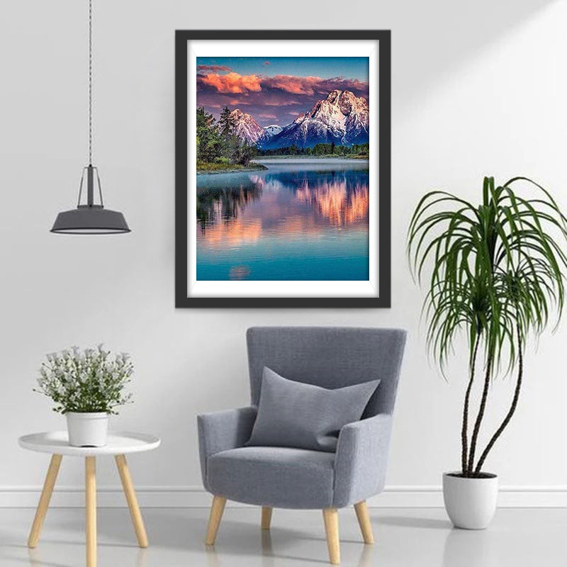 Lac et Montagne Broderie Diamant