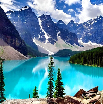 Lac et Montagnes Enneigées Broderie Diamant