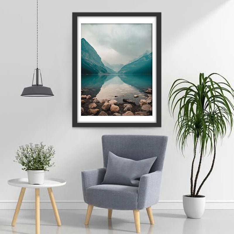 Lac et Montagnes Vertes Broderie Diamant