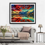 Lac et Nuages Rouges Broderie Diamant