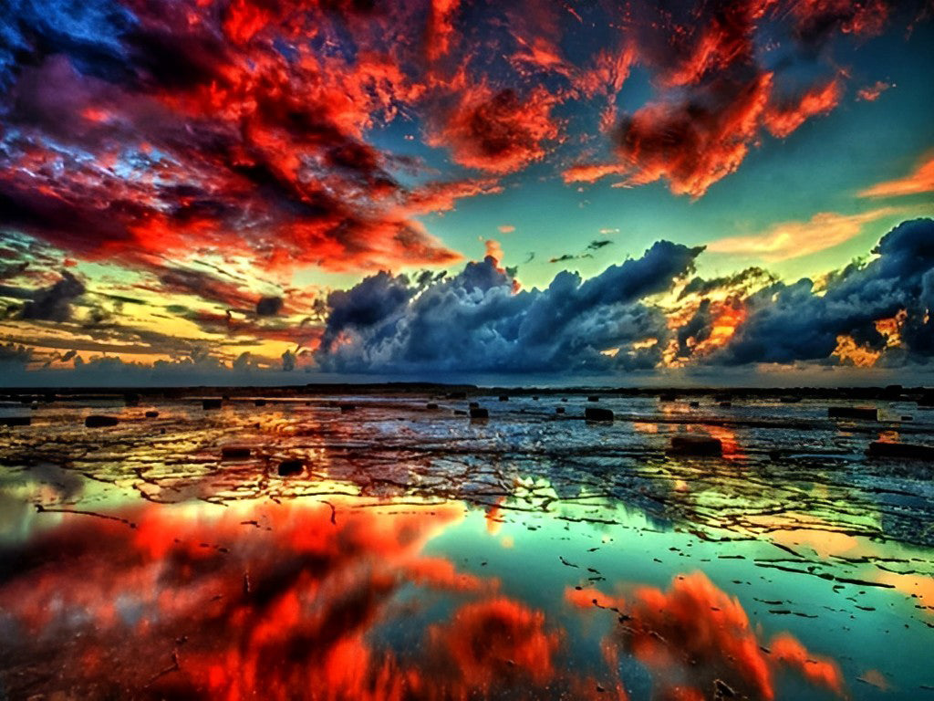 Lac et Nuages Rouges Broderie Diamant