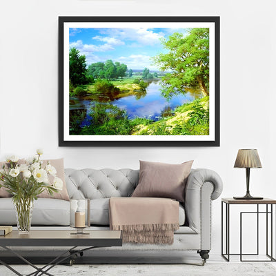 Lac et Plantes Vertes Broderie Diamant
