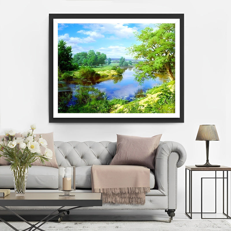 Lac et Plantes Vertes Broderie Diamant