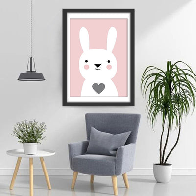 Lapin Blanc avec Coeur Girs Broderie Diamant