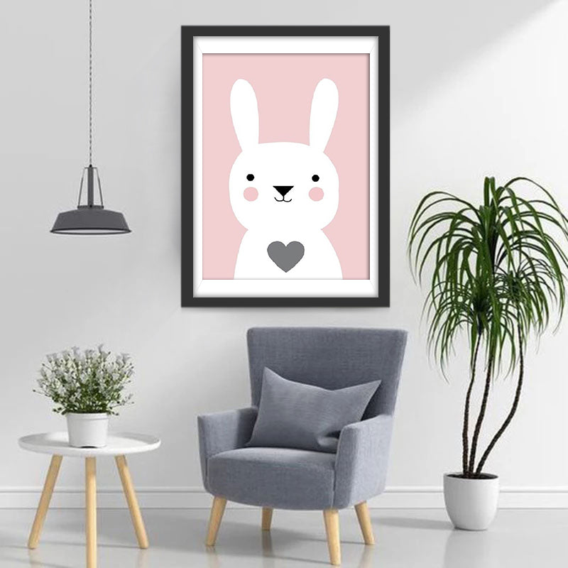 Lapin Blanc avec Coeur Girs Broderie Diamant