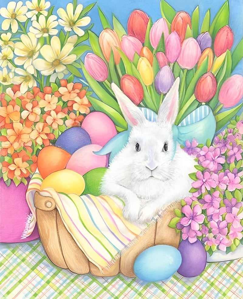 Lapin Blanc de Pâques Fête Broderie Diamant