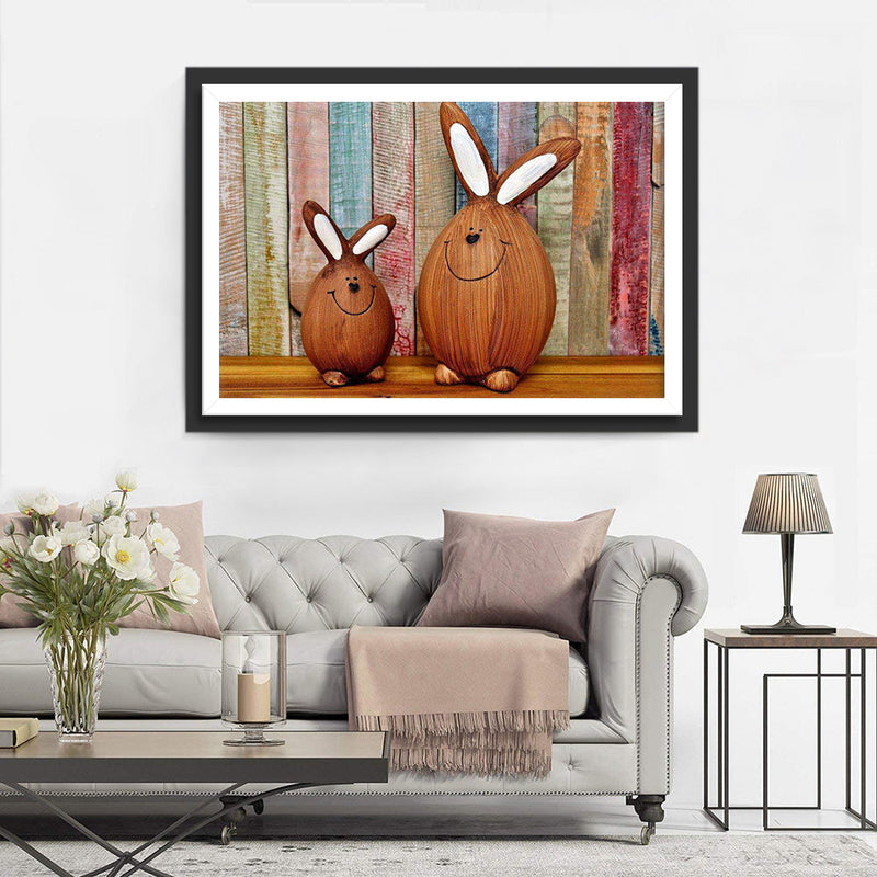 Lapin en Bois de Pâques Fête Broderie Diamant