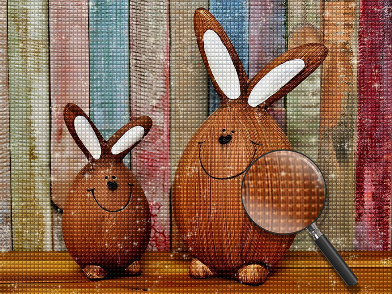 Lapin en Bois de Pâques Fête Broderie Diamant