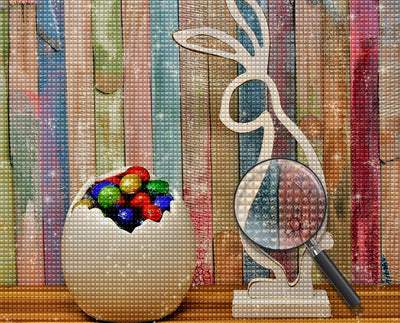 Lapin en Bois et les œufs de Pâques Fête Broderie Diamant