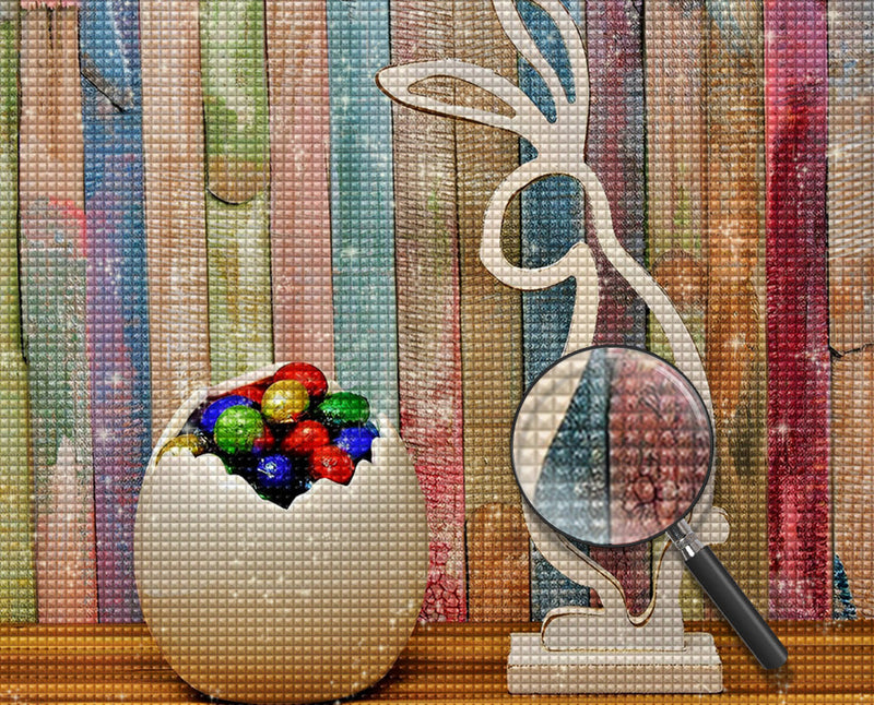 Lapin en Bois et les œufs de Pâques Fête Broderie Diamant