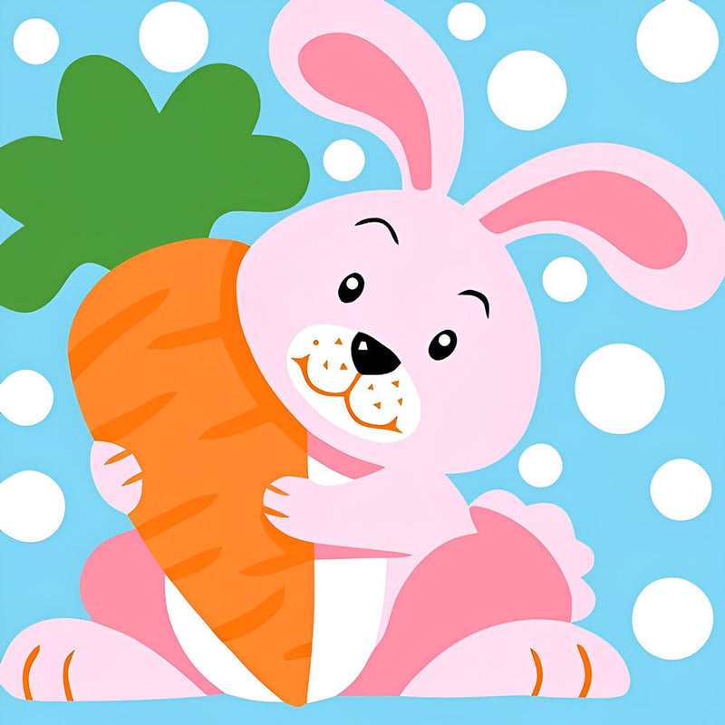 Lapin Rose et Carotte Broderie Diamant