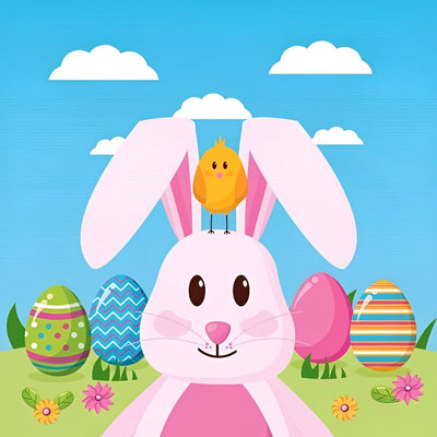 Lapin Rose et Poulet de Pâques Fête Cartoon Broderie Diamant