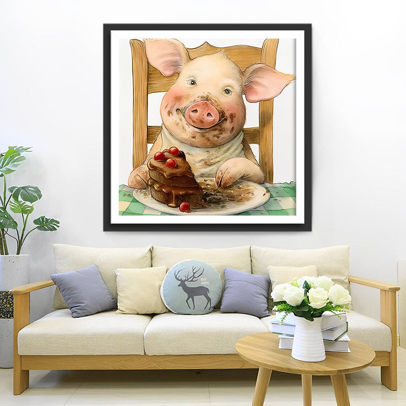 Le Cochon Mangeant du Gâteau Broderie Diamant