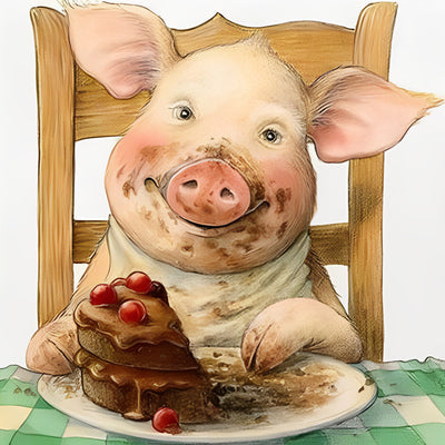 Le Cochon Mangeant du Gâteau Broderie Diamant