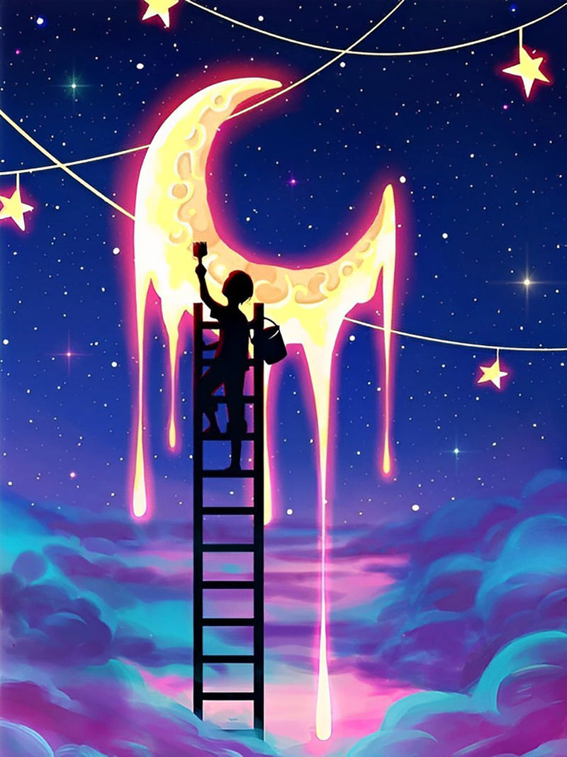 Le Garçon Dessinant la Lune Broderie Diamant