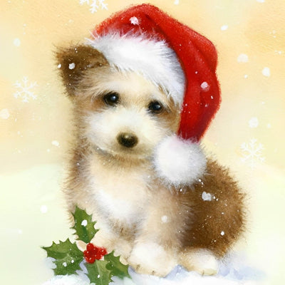 Le Mignon Chiot Portant un Bonnet de Noël Broderie Diamant