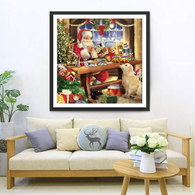 Le Mignon Golden Retriever et le Père Noël Broderie Diamant