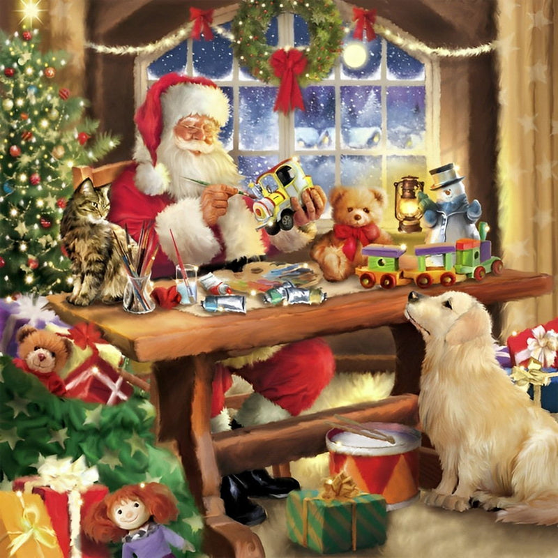 Le Mignon Golden Retriever et le Père Noël Broderie Diamant