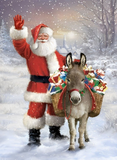 Le Petit Ane et le Père Noël Broderie Diamant