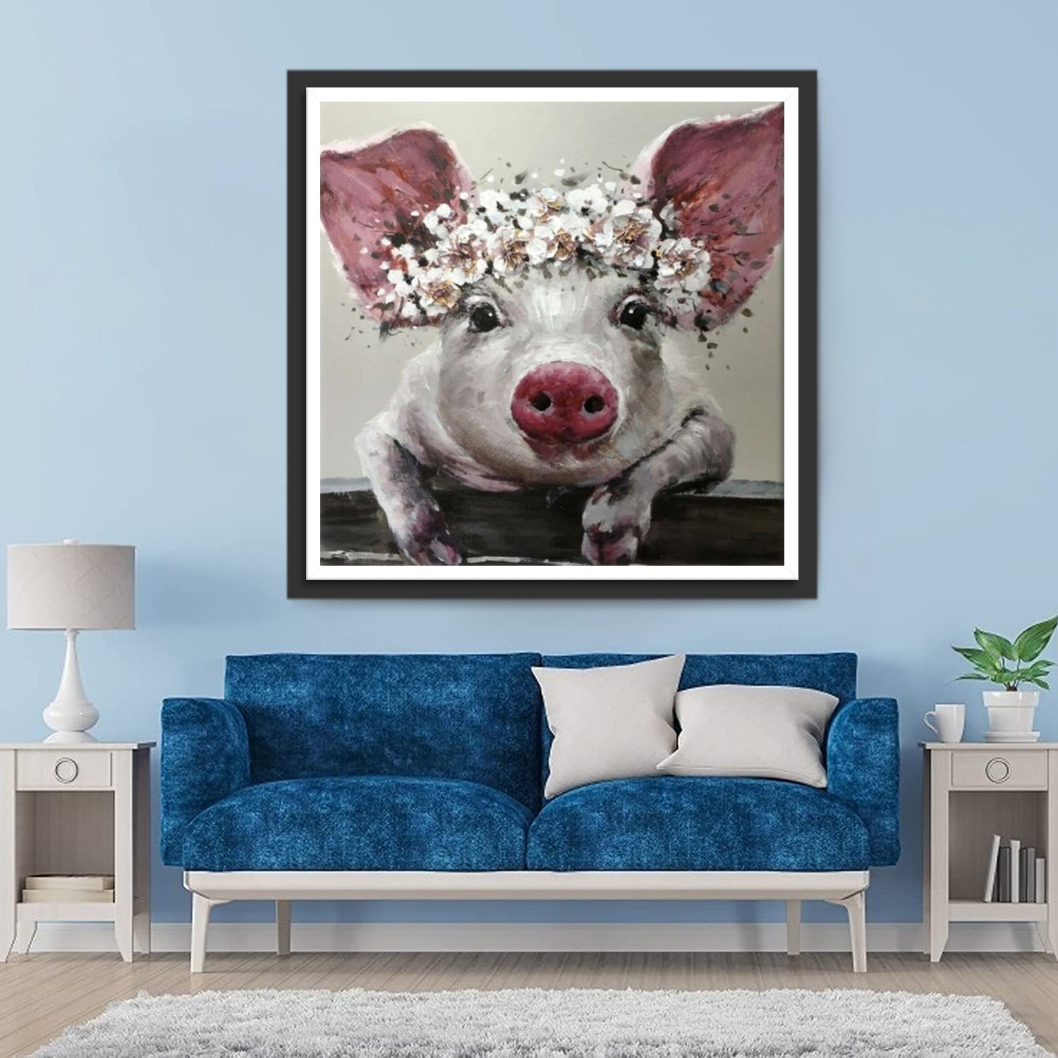 Le Petit Cochon avec Une Couronne de Fleurs Broderie Diamant