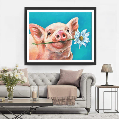 Le Petit Cochon Mordant dans Marguerite Broderie Diamant