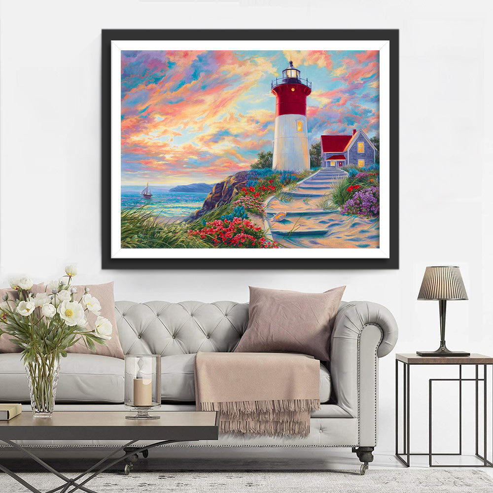 Le Phare et Fleurs Broderie Diamant