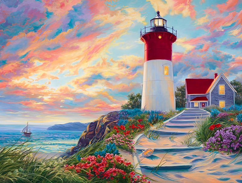 Le Phare et Fleurs Broderie Diamant