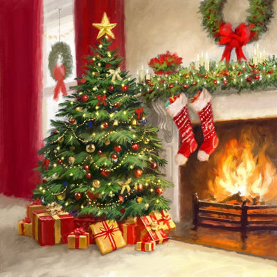Le Sapin de Noël et la Cheminée Broderie Diamant