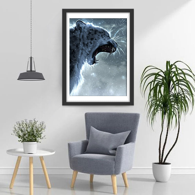 Léopard des Neiges Féroce Broderie Diamant