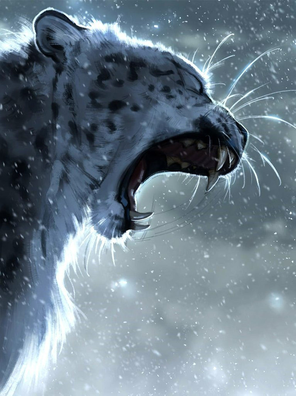 Léopard des Neiges Féroce Broderie Diamant