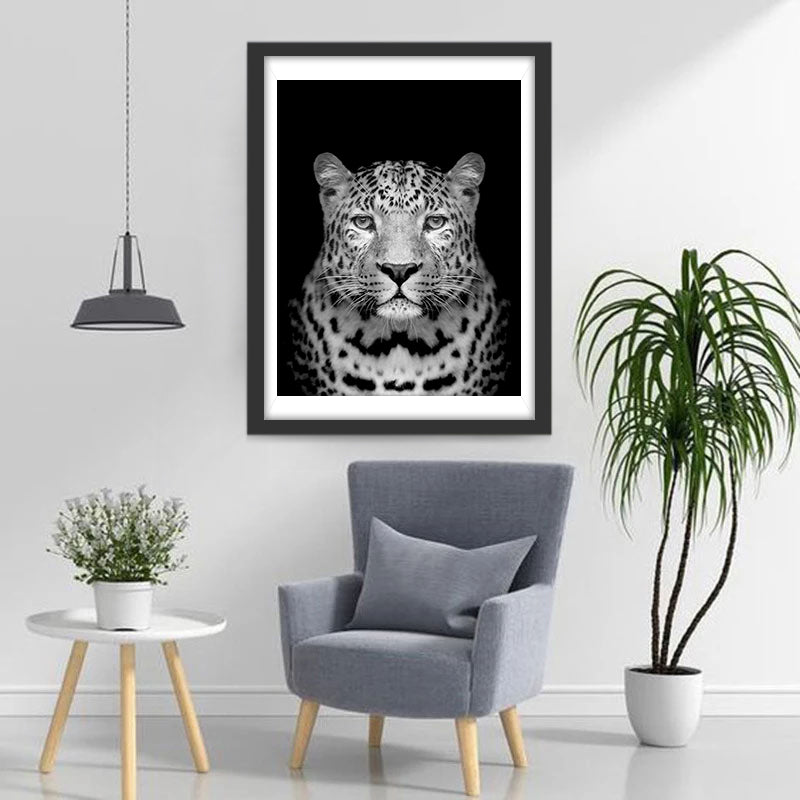 Léopard Noir et Blanc Broderie Diamant