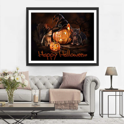 Les Chatons et les Lanternes en Citrouilles Broderie Diamant