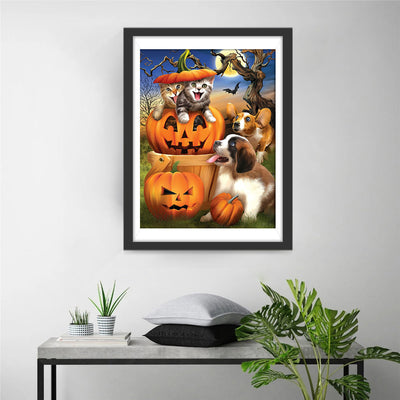 Les Chats et les Chiens d'Halloween Broderie Diamant