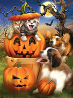 Les Chats et les Chiens d'Halloween Broderie Diamant