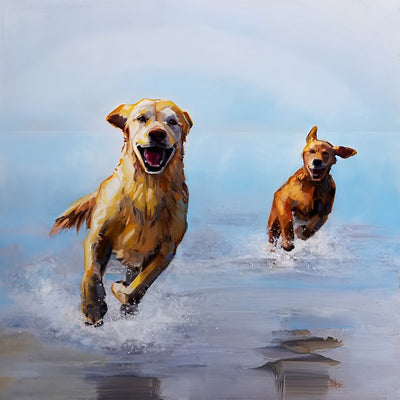 Les Chiens Courant dans l'Eau Broderie Diamant
