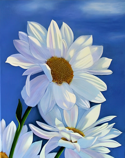 Les Chrysanthèmes Blancs et le Ciel Bleu Broderie Diamant