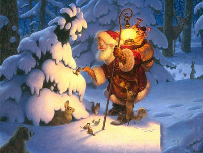 Les Ecureuils et le Père Noël Broderie Diamant