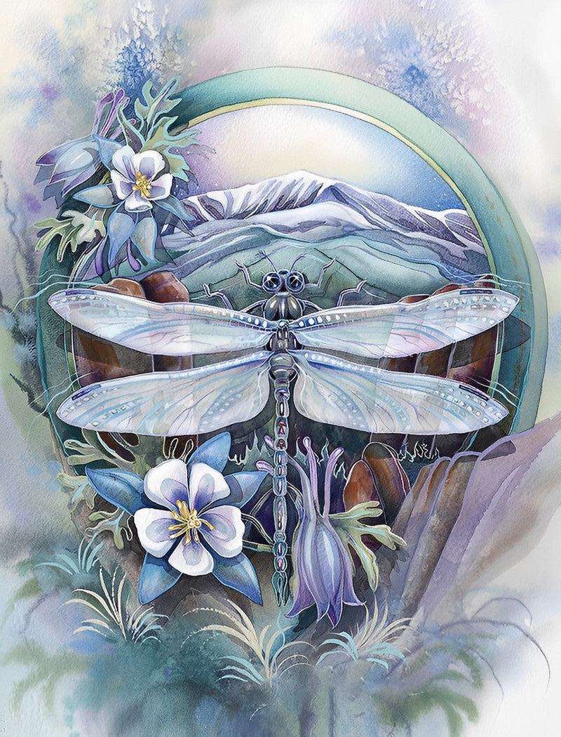 Libellule et Montagne Broderie Diamant