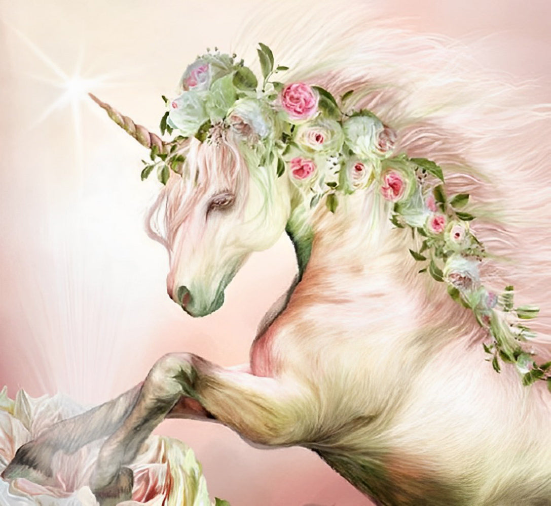 Licorne à la Cinière de Roses Broderie Diamant