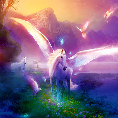 Licorne avec Ailes et les Montagnes Violettes Broderie Diamant