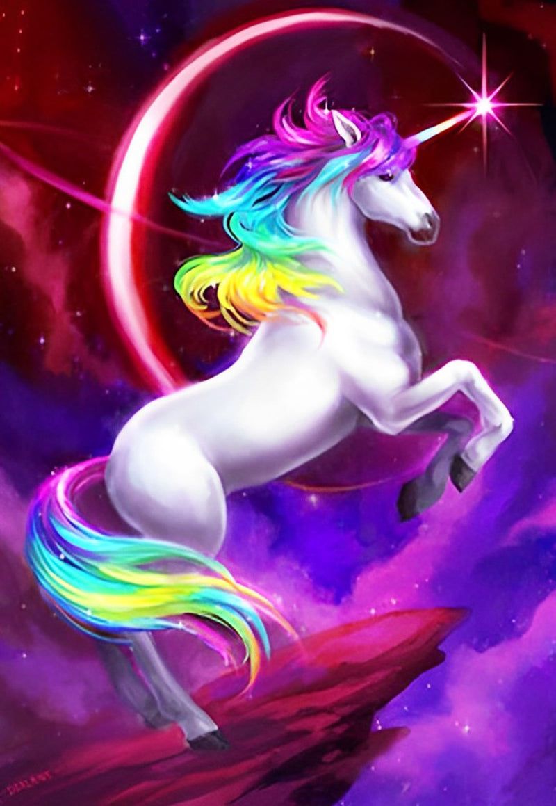 Licorne Blanche à la Crinière Colorée Broderie Diamant